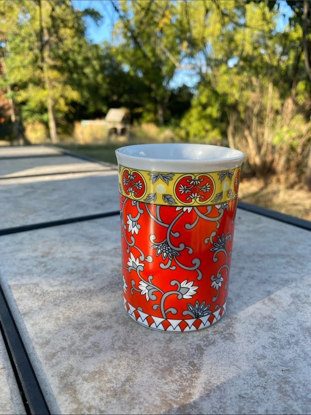 Vintage Pier 1 Porcelain Red Floral Mug Made In Japan by Kanesho 1970s 3
